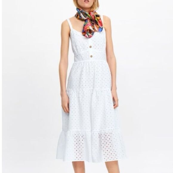 Zara Dresses & Skirts - Zara eyelet knit white dress with straps